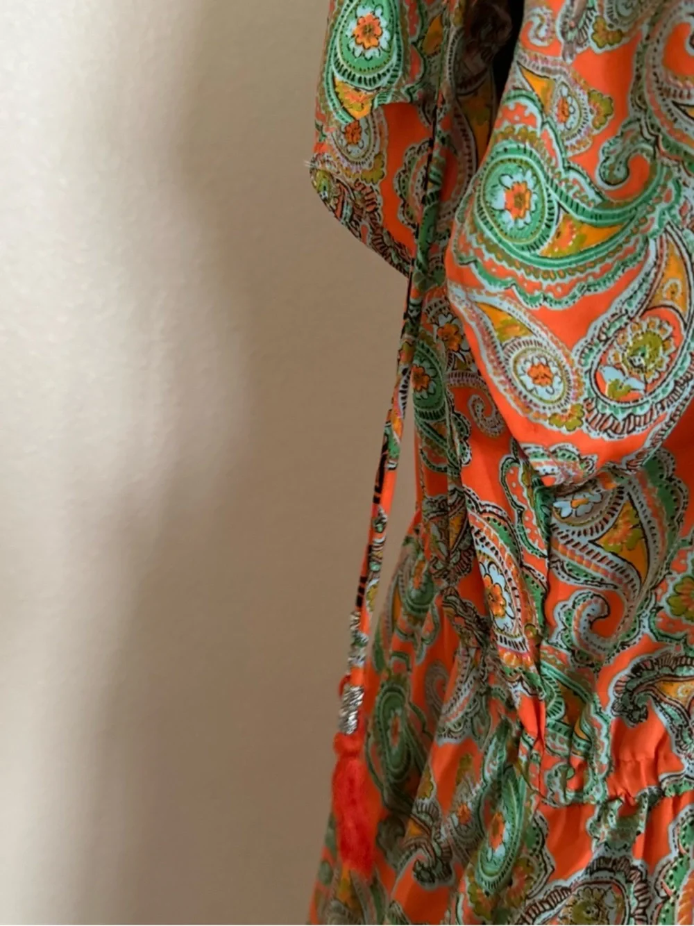 Paisley Print Orange & Green Maxi Dress with Center Panel - Picture 14 of 16